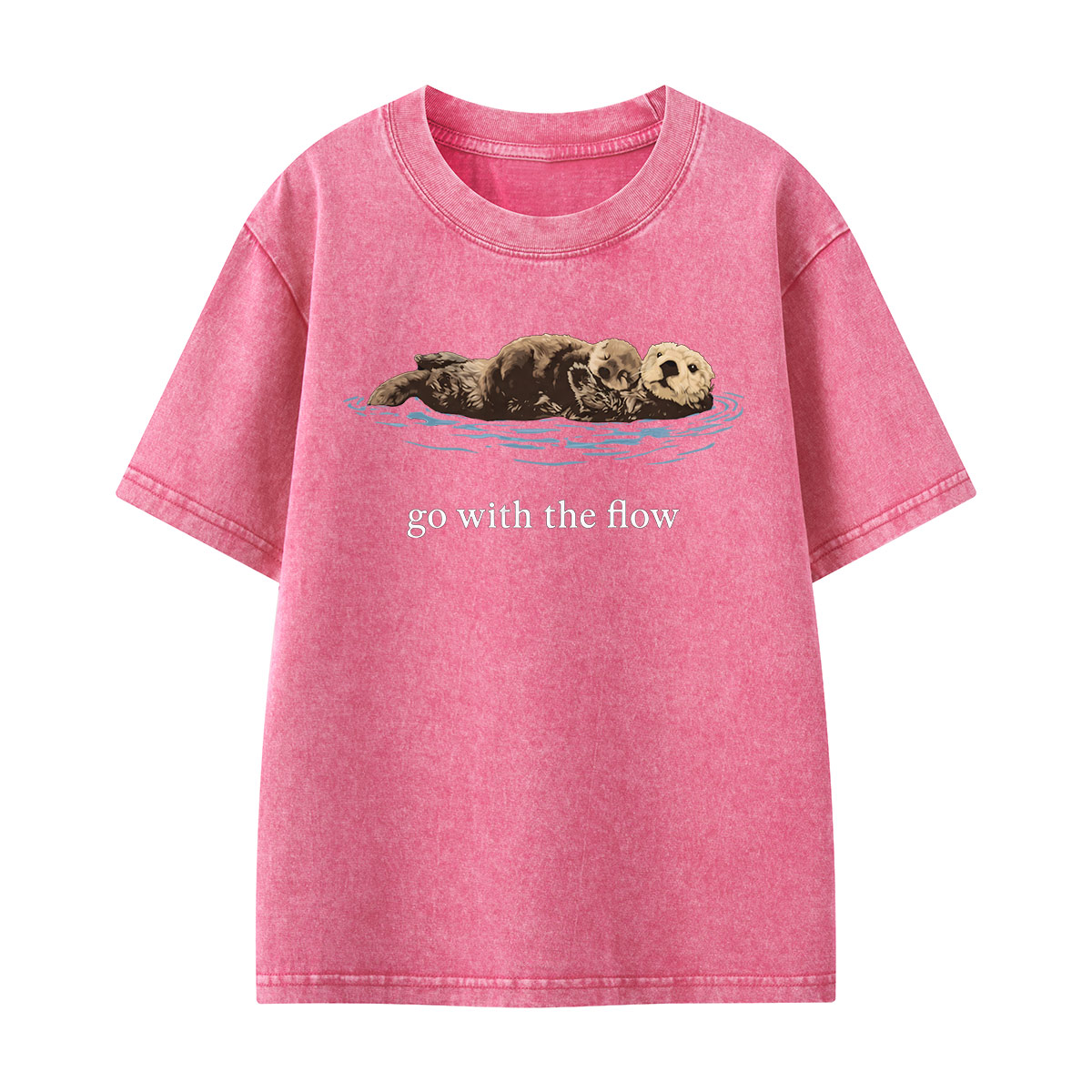 Go With The Flow Sea Otter Wildlife Nature Kids Washed T-Shirt