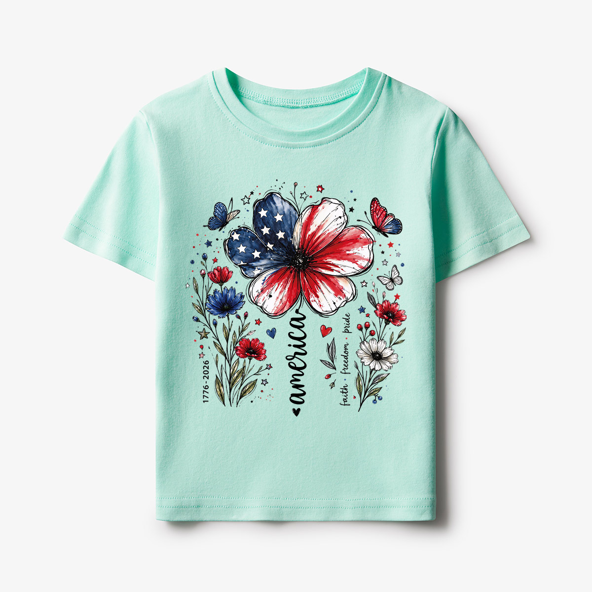USA 250th Anniversary Floral Kids T-Shirt