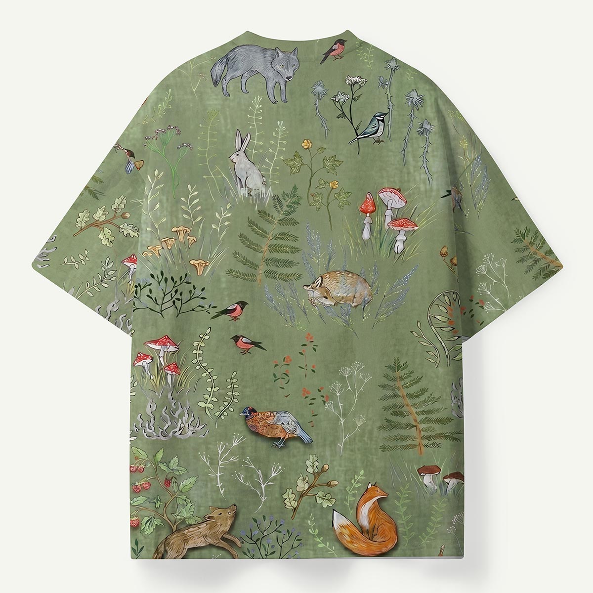 Woodland Animals and Mushrooms Premium Eco All-Over Print T-Shirt