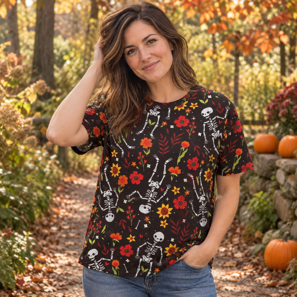 Skeleton Wildflower Scatter Premium Pure Cotton Tee