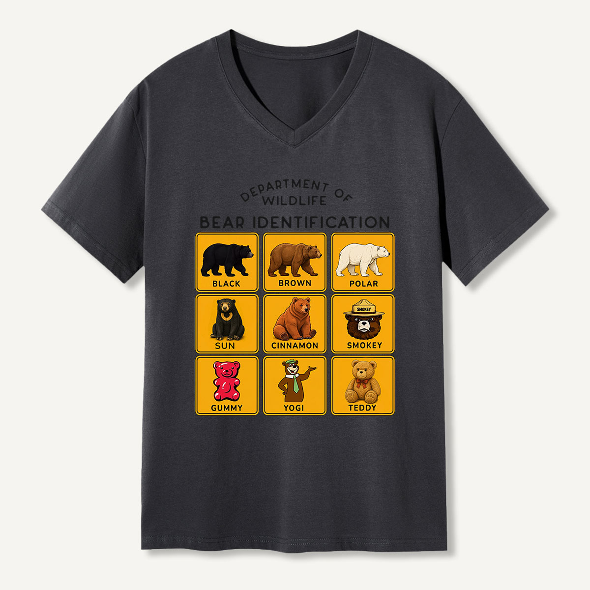 Department of Wildlife Bear Identification Grid V-neck T-Shirt