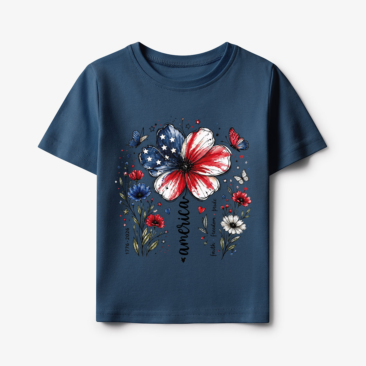 USA 250th Anniversary Floral Kids T-Shirt