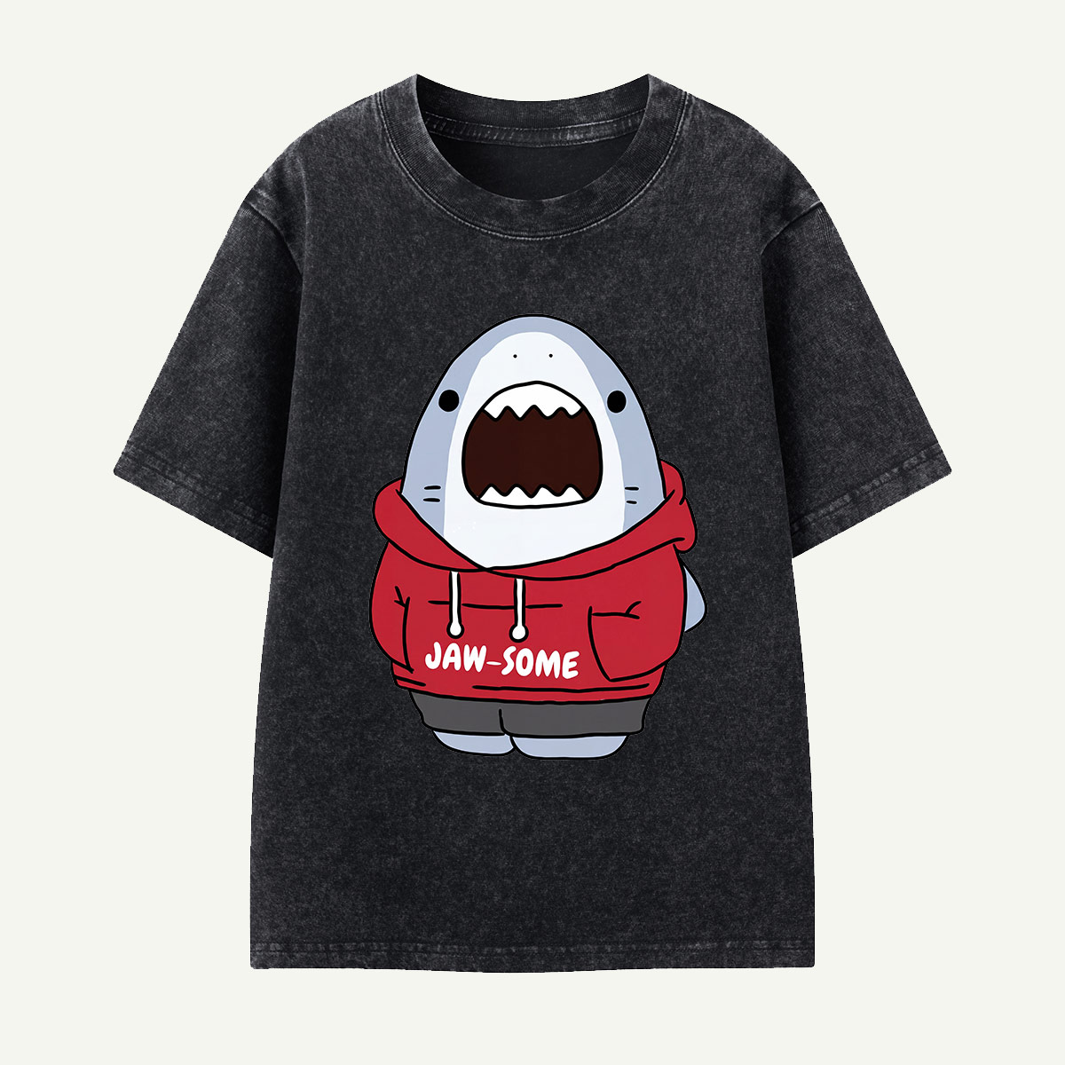 Jaw-some Shark Hoodie Kids Washed T-Shirt