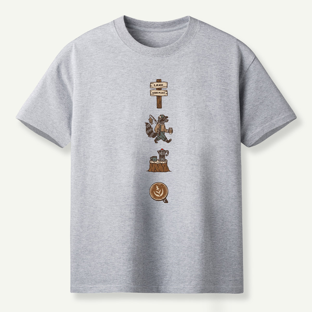 Lake Norman Raccoon Fishing And Coffee T-Shirt