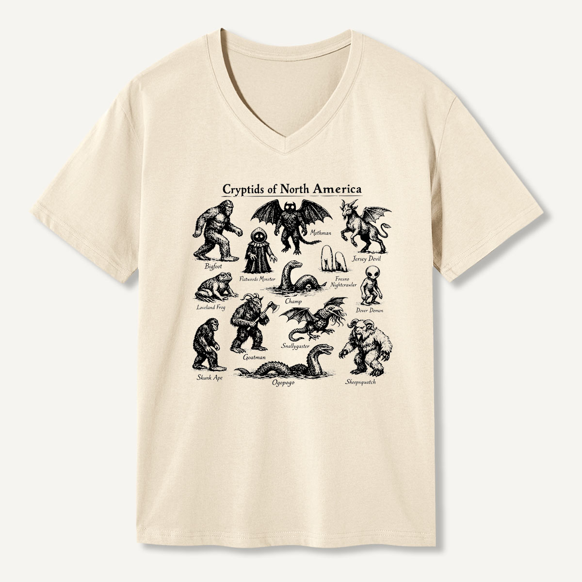 Cryptids Of North America Field Guide V-neck T-Shirt
