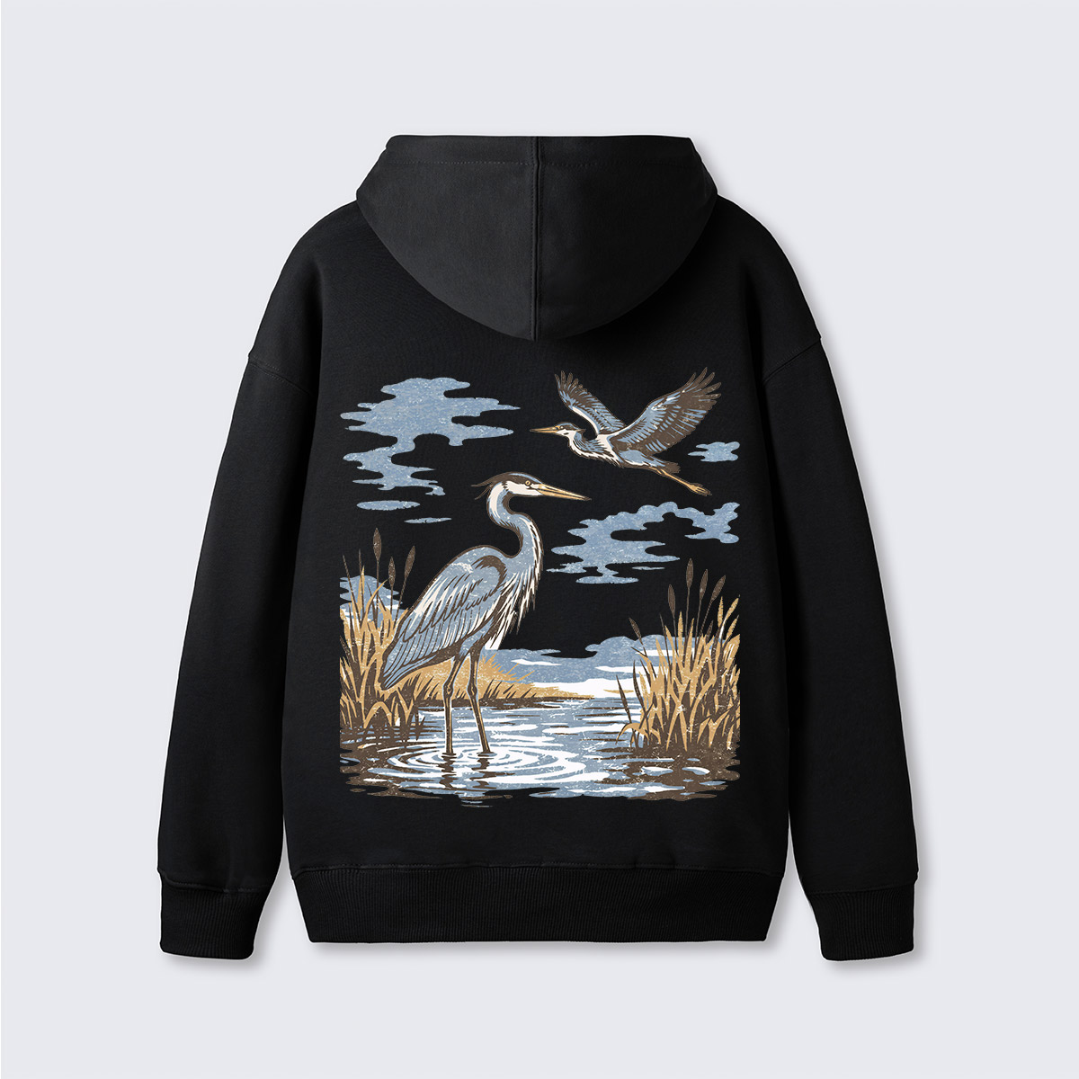 Vintage Heron Wetland Bird Nature Hoodie
