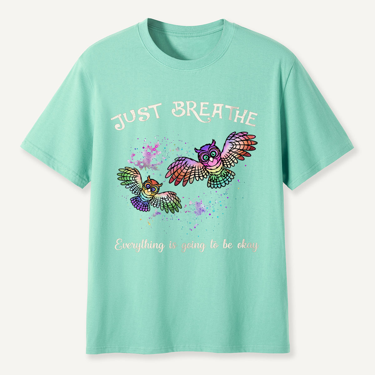 Just Breathe Colorful Owls T-Shirt