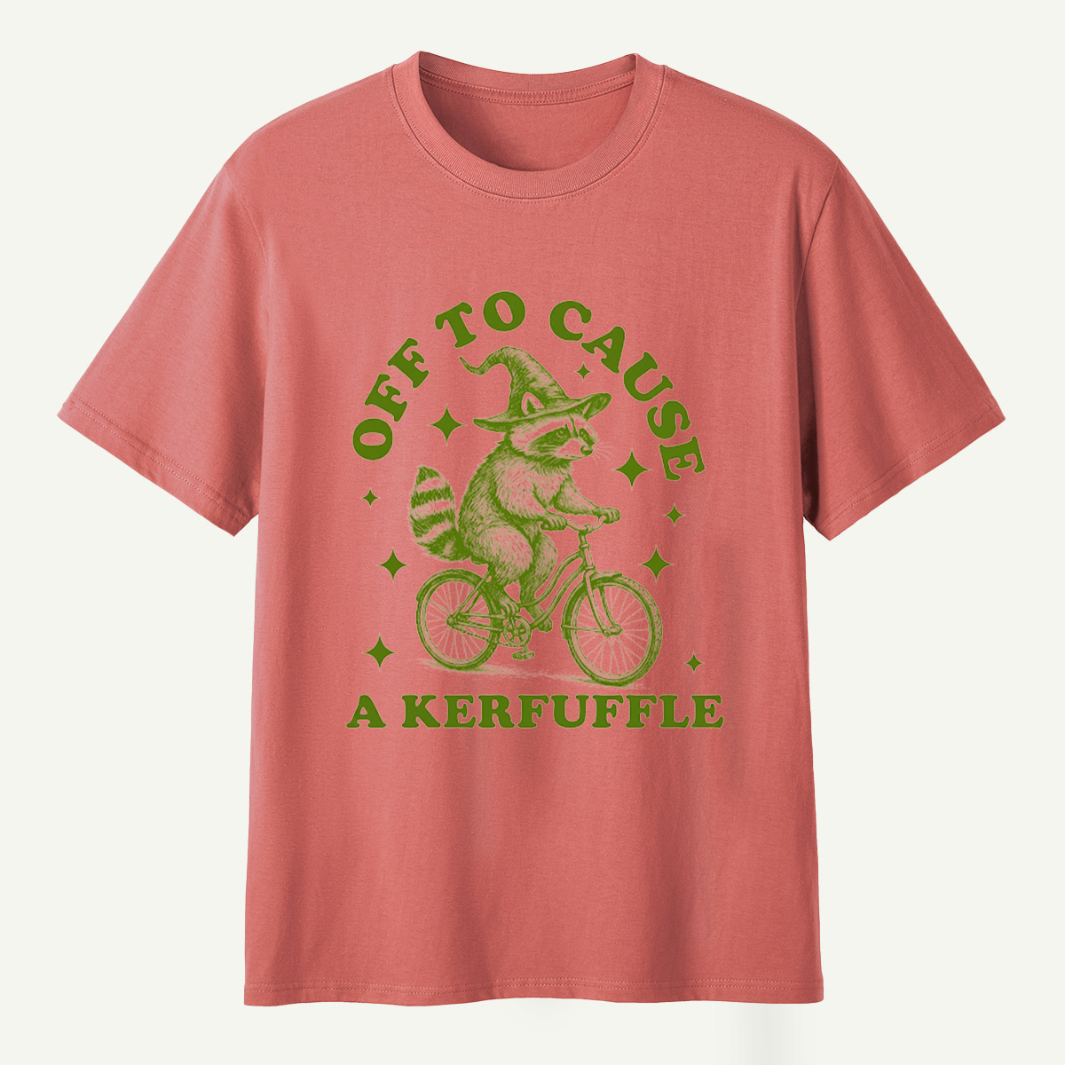 Off To Cause A Kerfuffle Raccoon Witch Bicycle T-Shirt