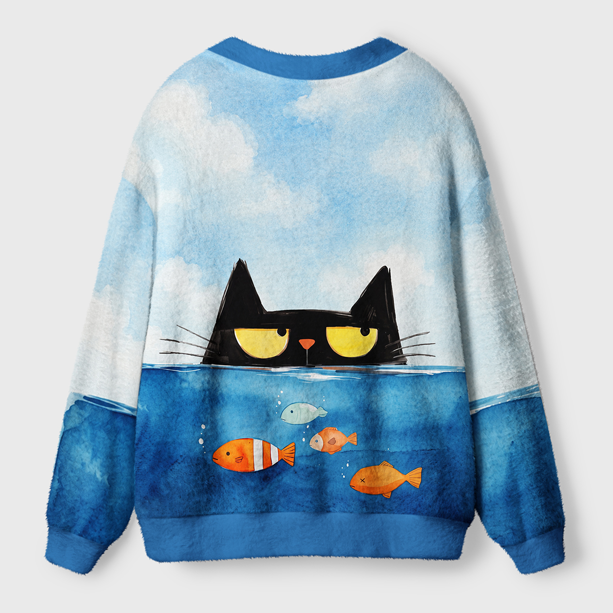 Fishwatch Cat on Patrol Ugly Cardigan Sweaters