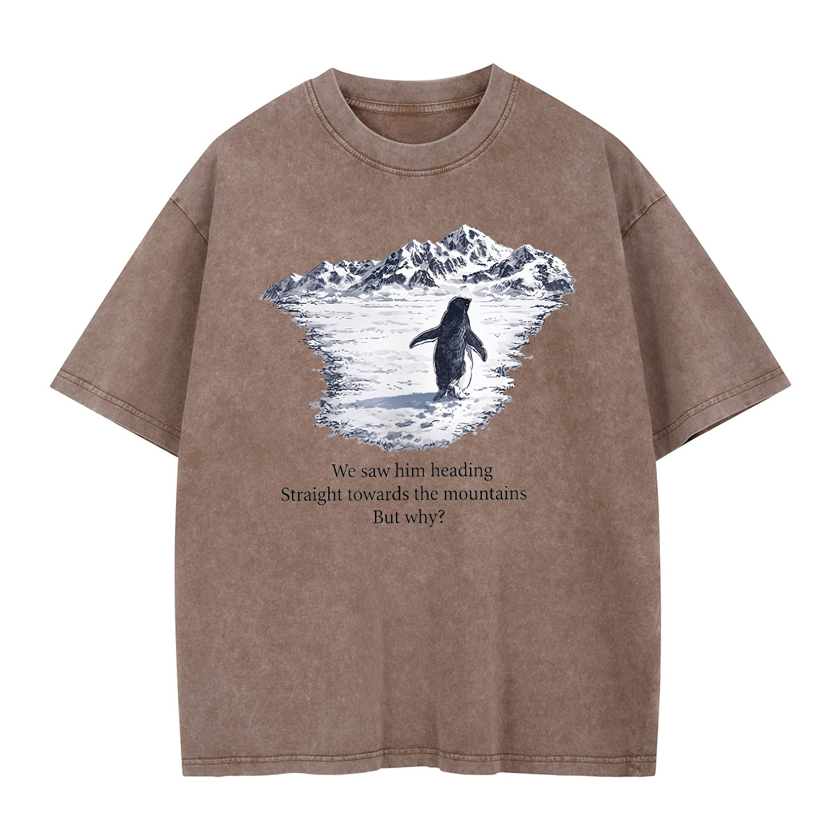 Penguin Heading for the Mountains Washed T-Shirt