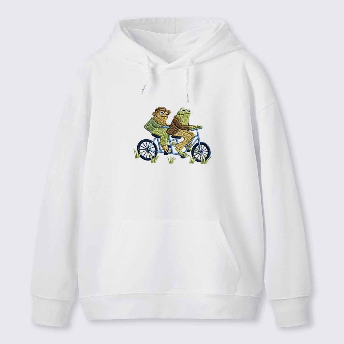 Frog on Bike Adventure Embroidered Cotton Hoodie