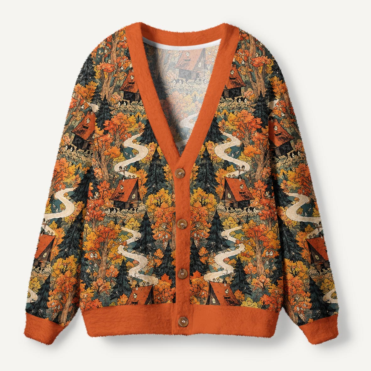 Enchanted Autumn Forest Cottage With Tiny Treehouse Village Ugly Cardigan Sweaters