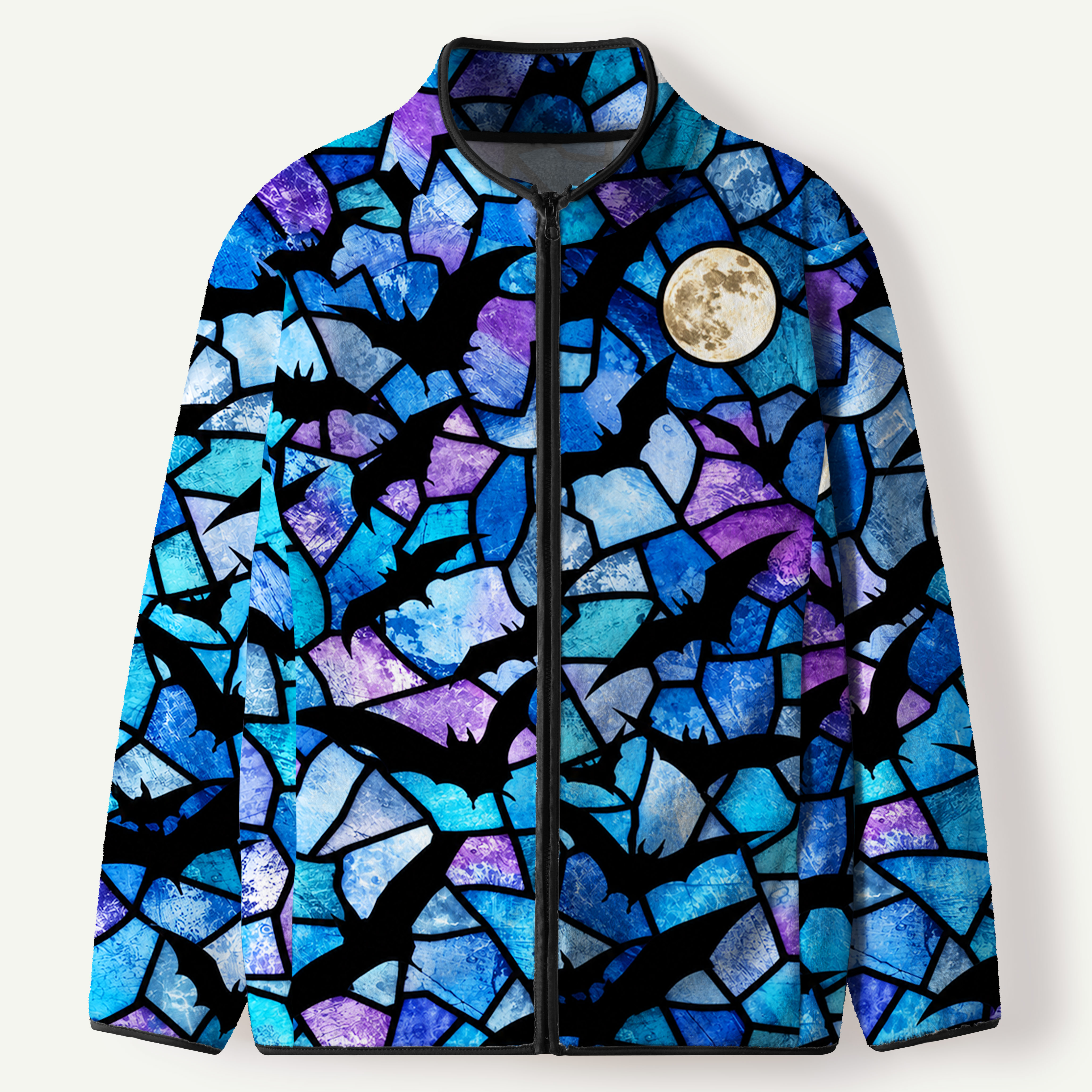 Full Moon Bat Night Sky Women's Flannel Zip Front Cardigan