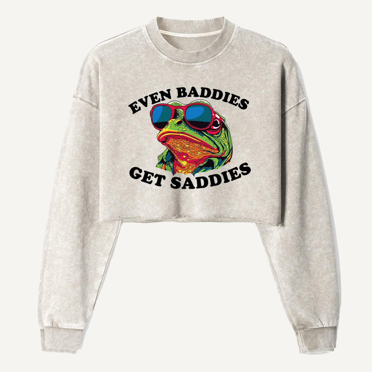 Even Baddies Get Saddies Frog Women's Washed Cropped Sweatshirt
