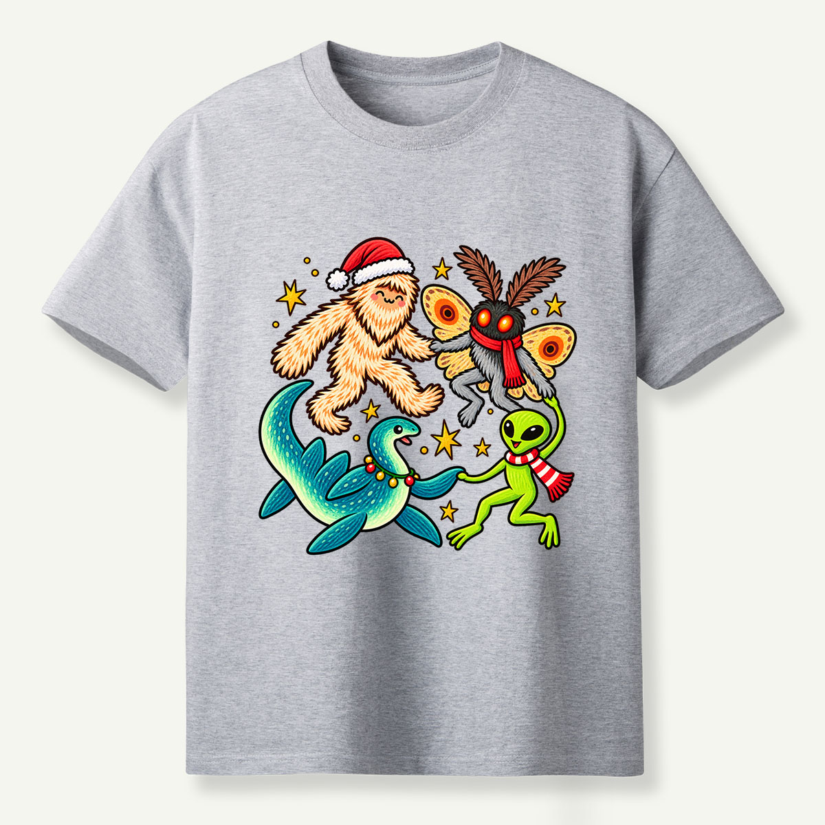 Christmas Cryptid Party Bigfoot Mothman Nessie And Alien T-Shirt
