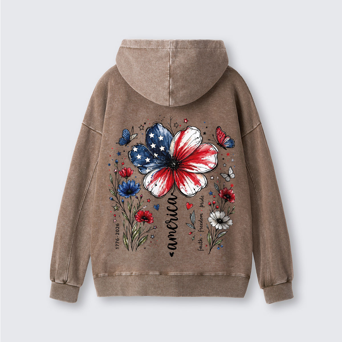 USA 250th Anniversary Floral Washed Hoodie