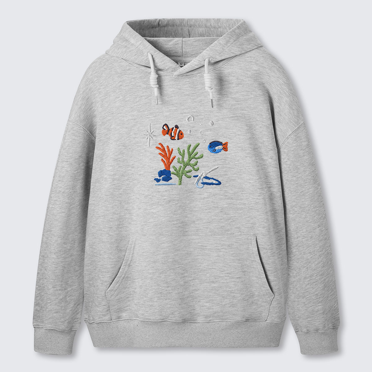 Underwater Reef Fish Embroidered Cotton Hoodie
