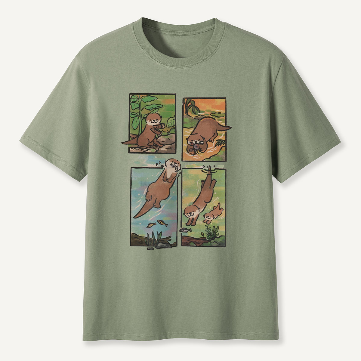 Otter Adventures Four Panel Comic T-Shirt