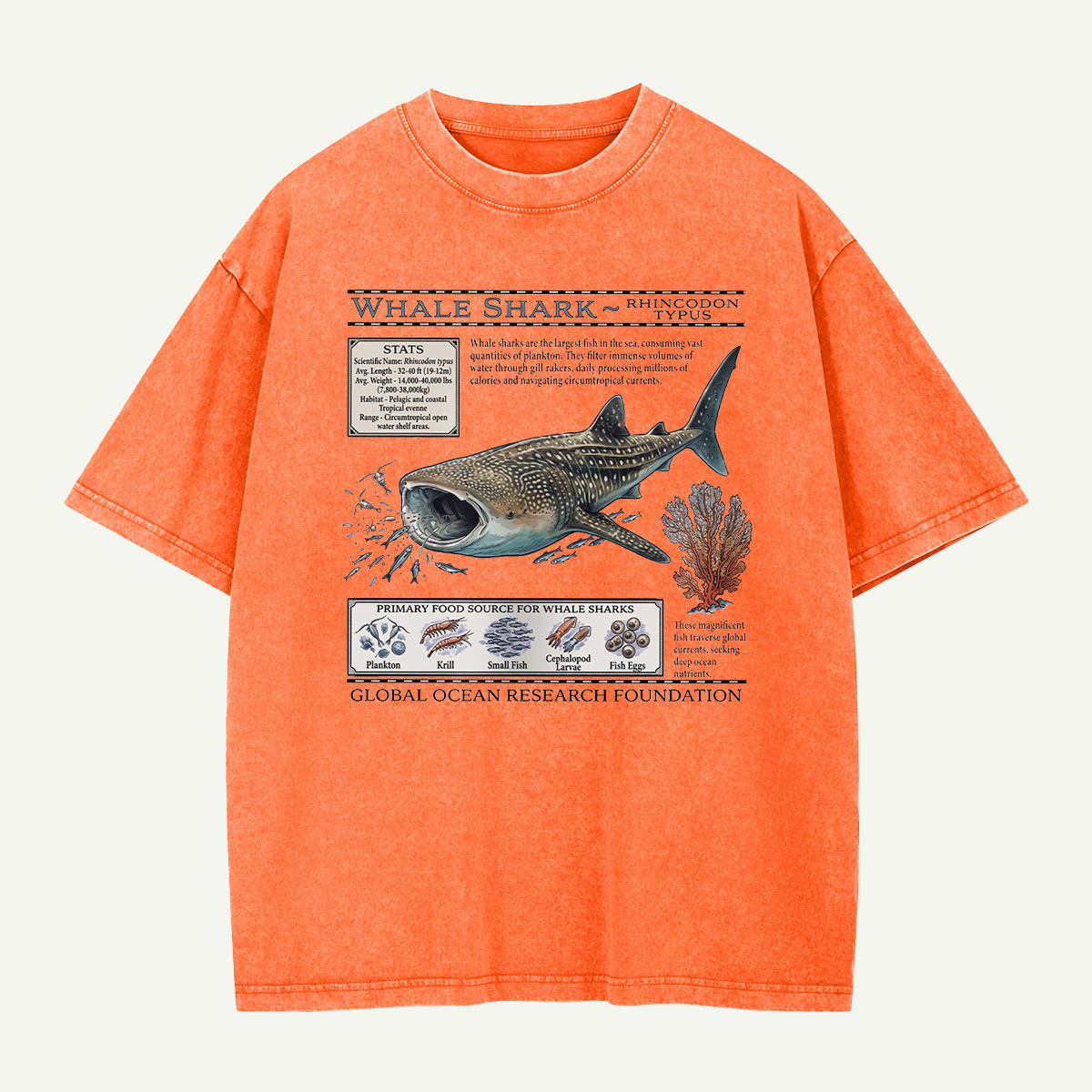 Whale Shark Ocean Field Guide Washed T-Shirt