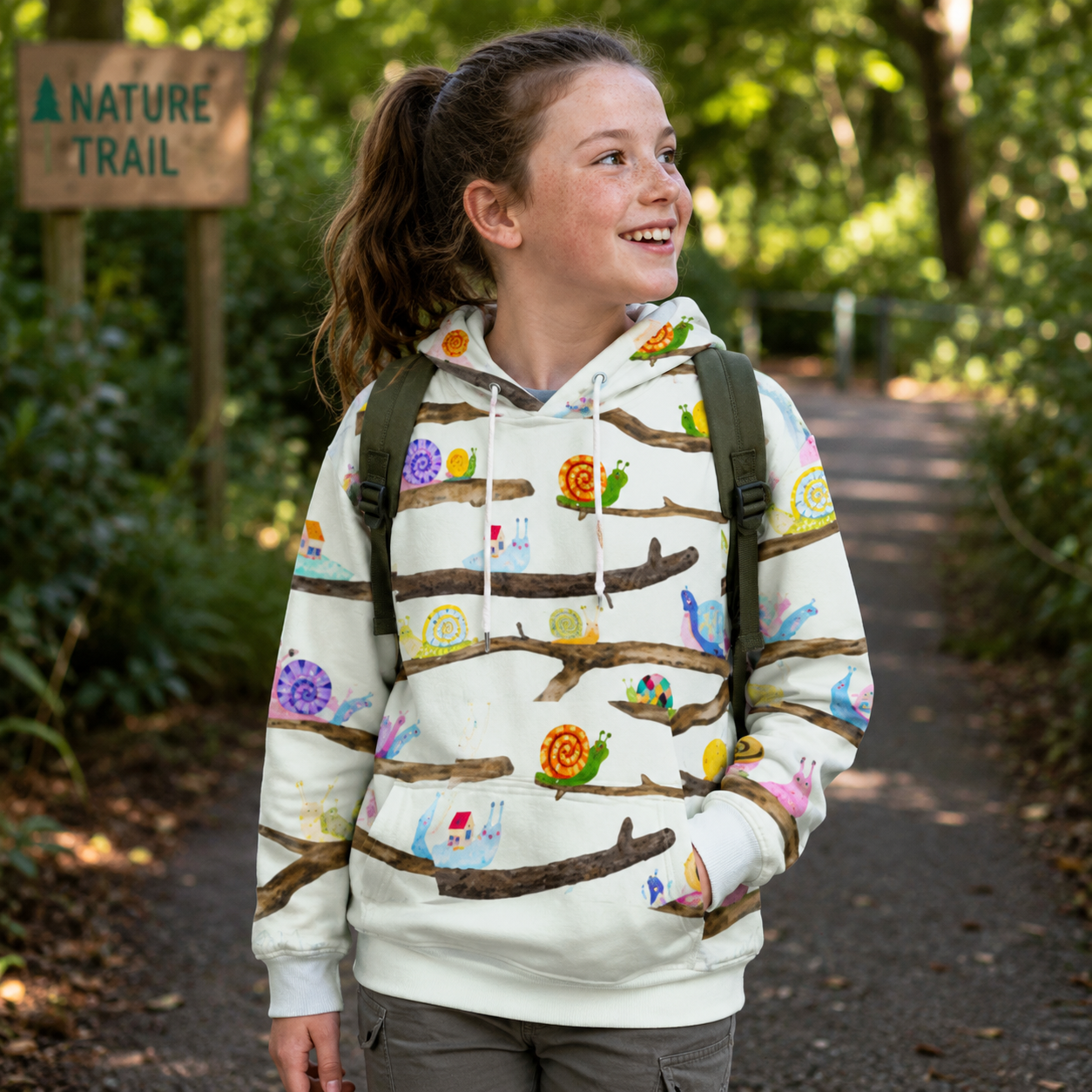 Rainbow Snails On Branches Pattern Kids All-over Printed Hoodie