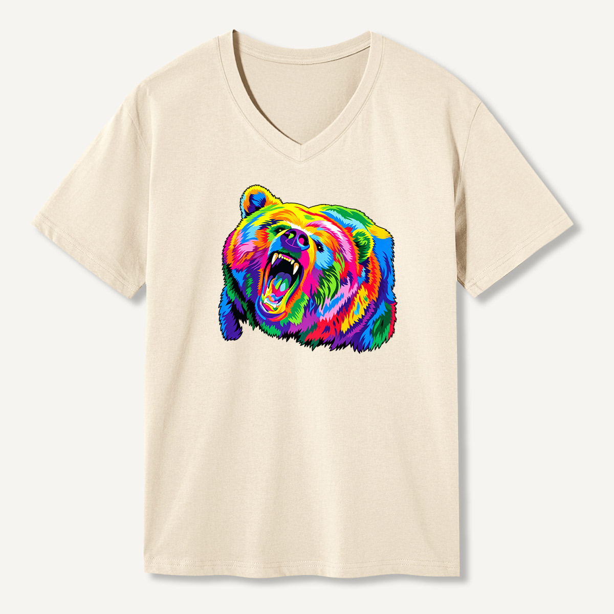 Neon Roaring Bear Portrait V-neck T-Shirt