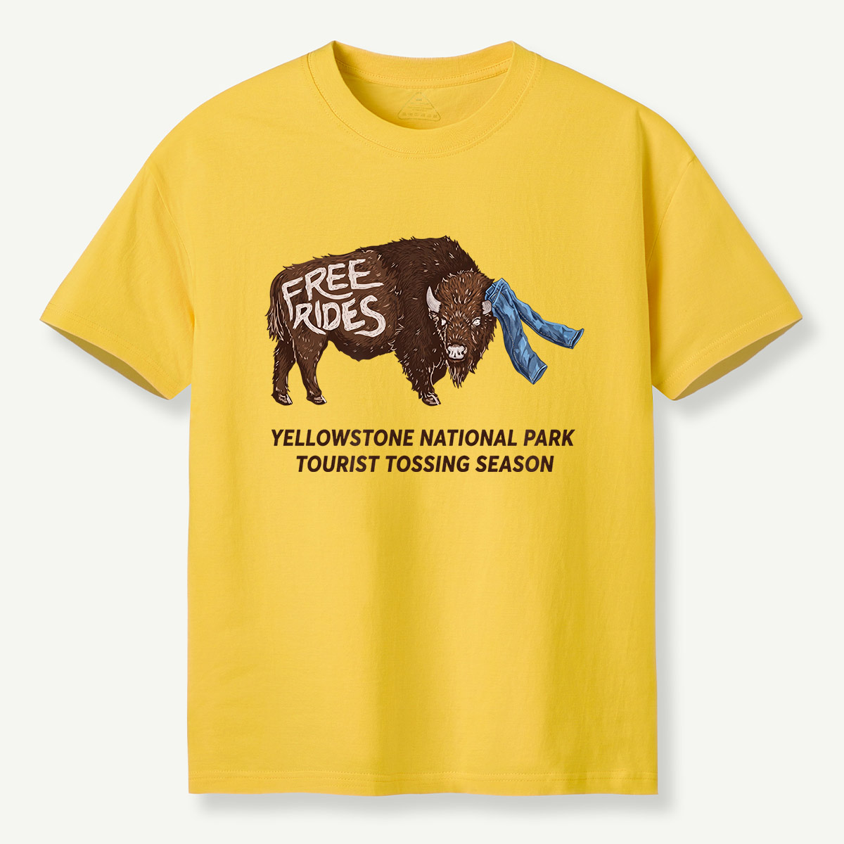 Yellowstone Tourist Tossing Season Free Rides Bison T-Shirt