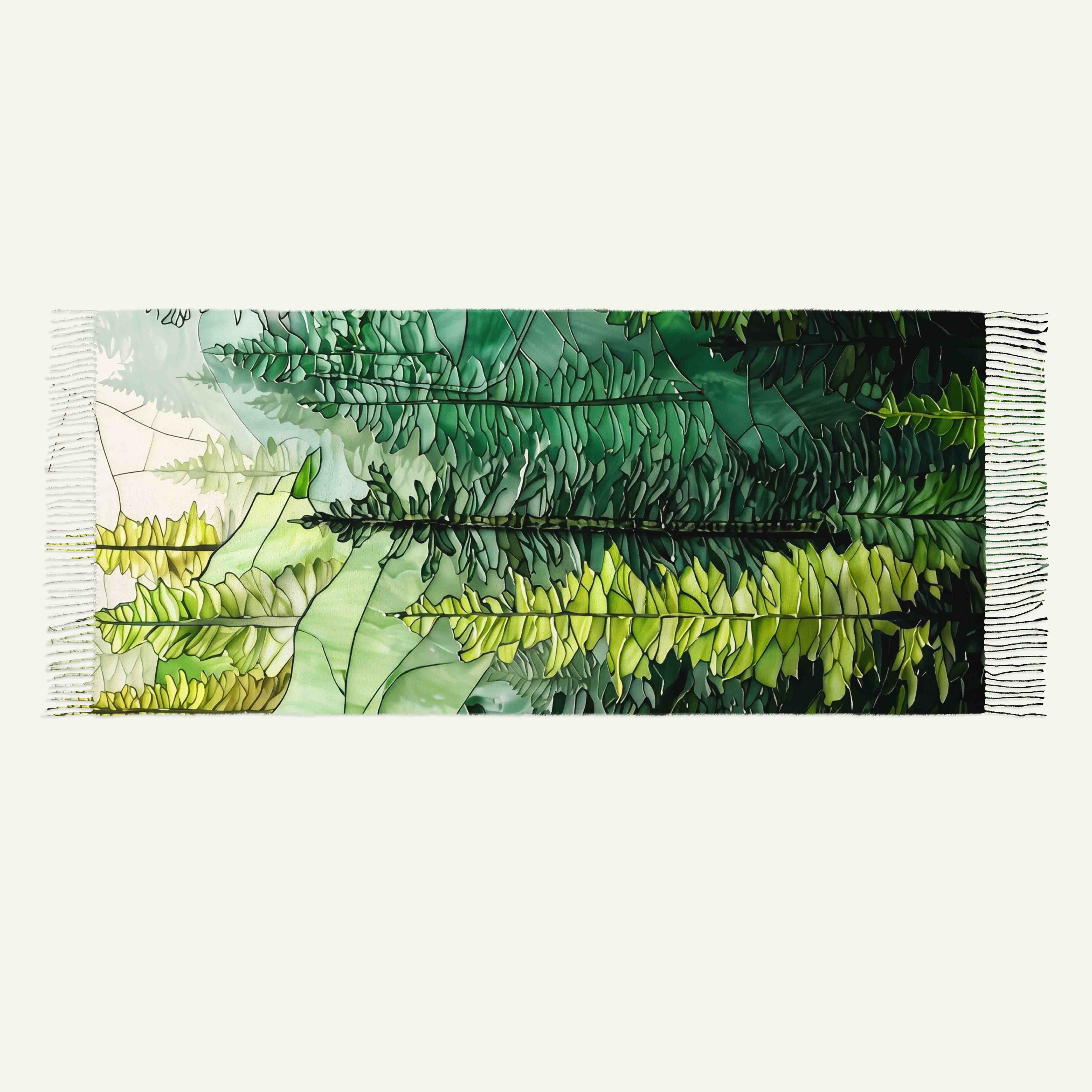 Pine Trees and Mountain Haze Long Cashmere Scarf with Tassels