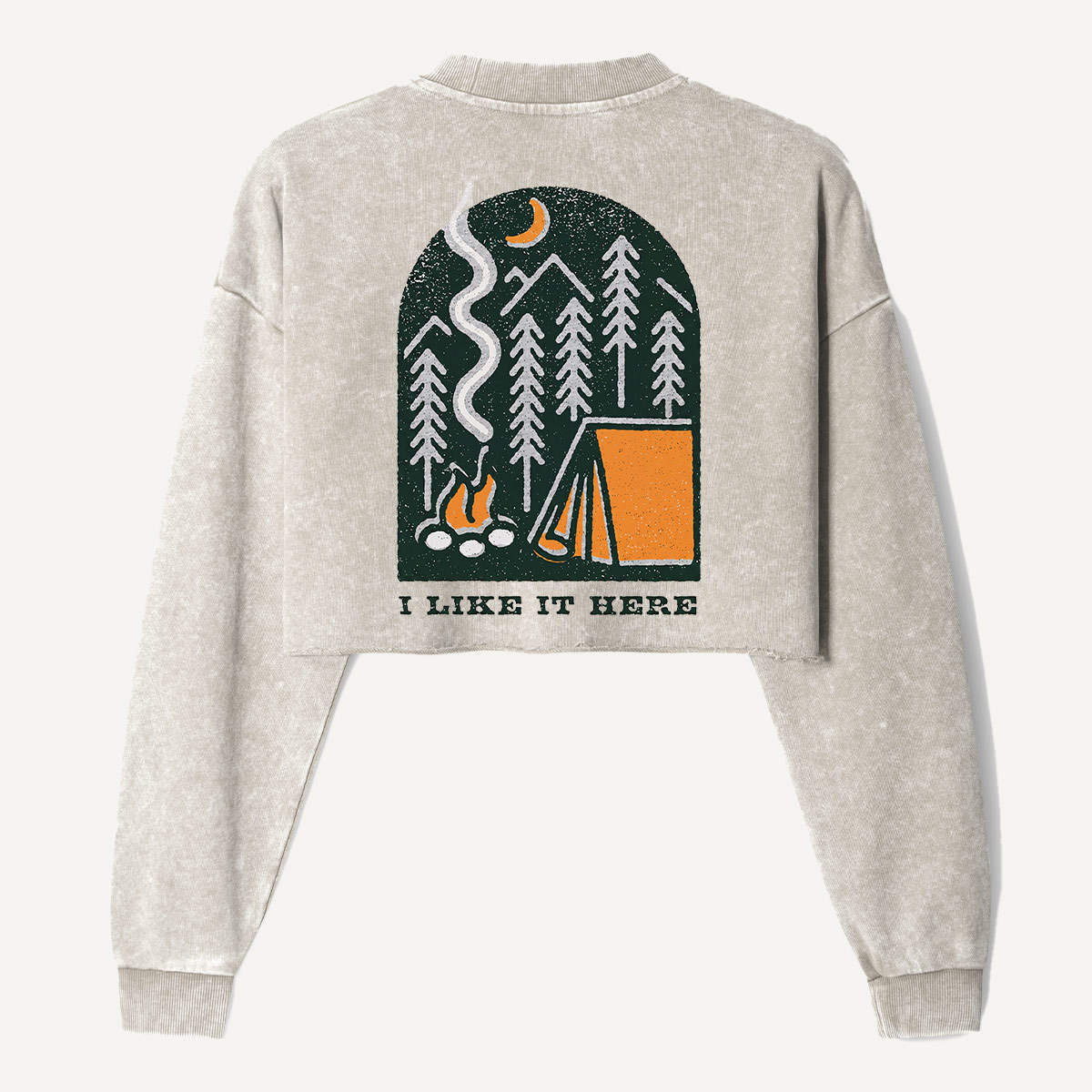 Moonlit Forest Camping Escape Women's Washed Cropped Sweatshirt