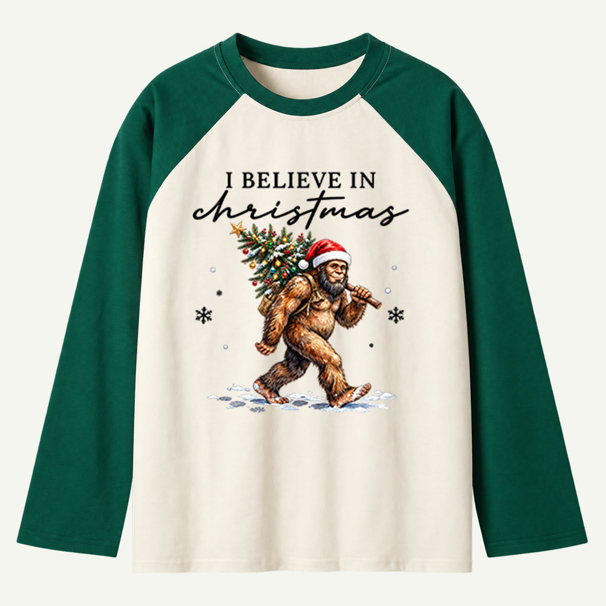 I Believe In Christmas Magic Bigfoot Snowy Adventure Raglan Long Sleeves