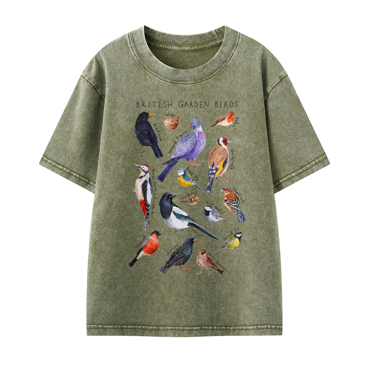 Botanical Garden Birds Wildlife Birdwatching Kids Washed T-Shirt