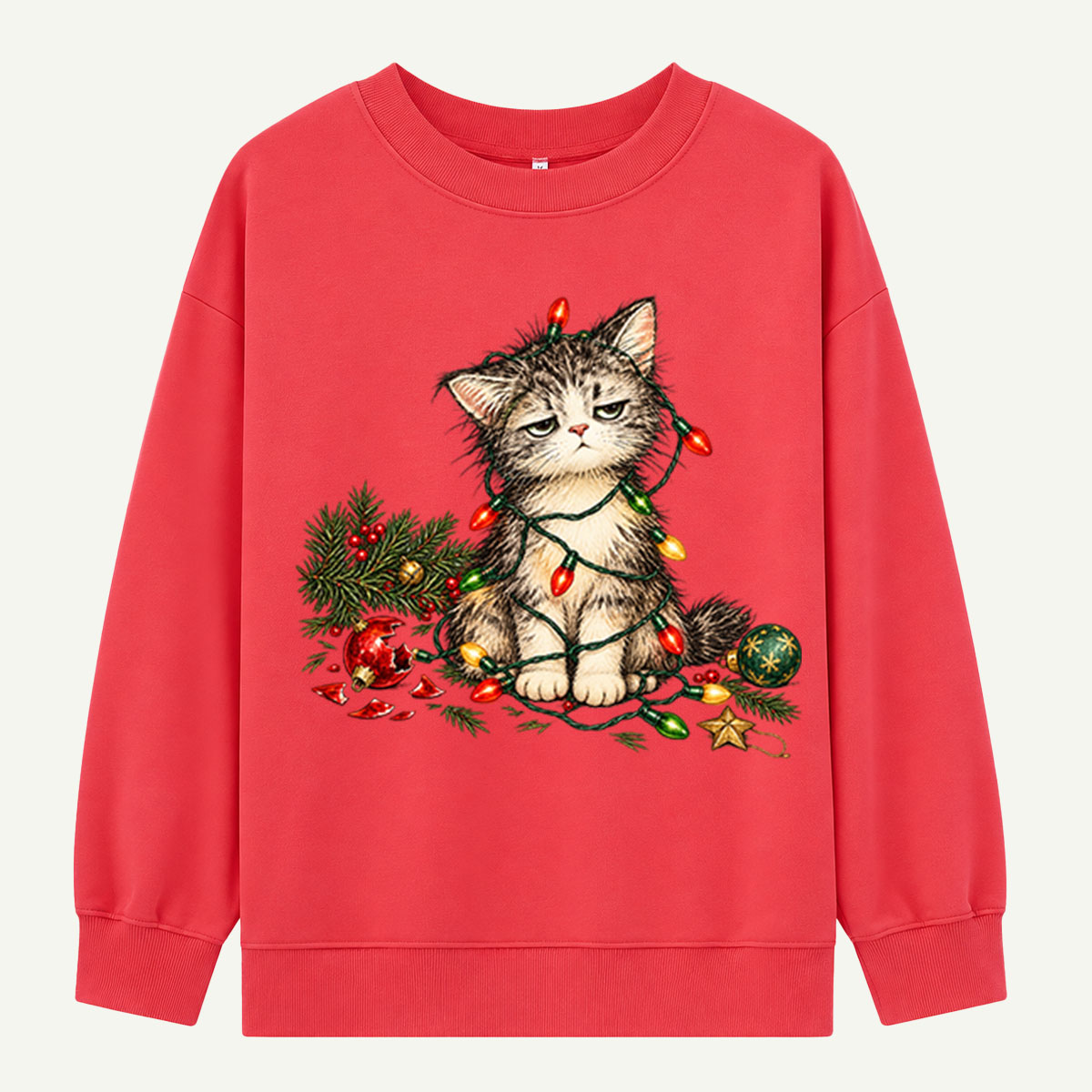 Grumpy Christmas Kitten Tangled In Holiday Lights Sweatshirts