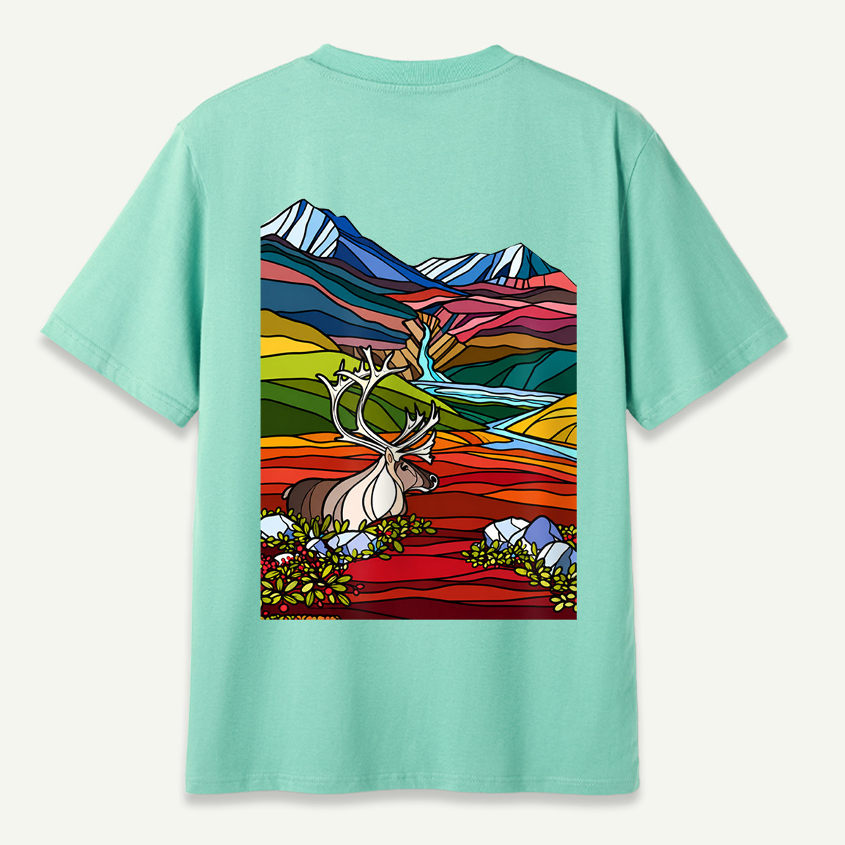 Caribou Tundra Mountain Valley Wilderness Landscape T-Shirt