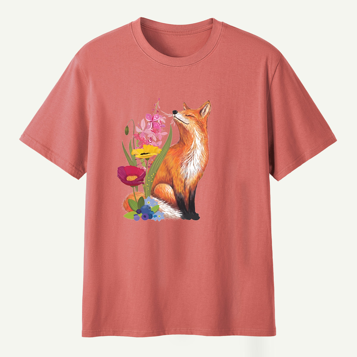 Red Fox Wildflower Blueberry Botanical Garden T-Shirt