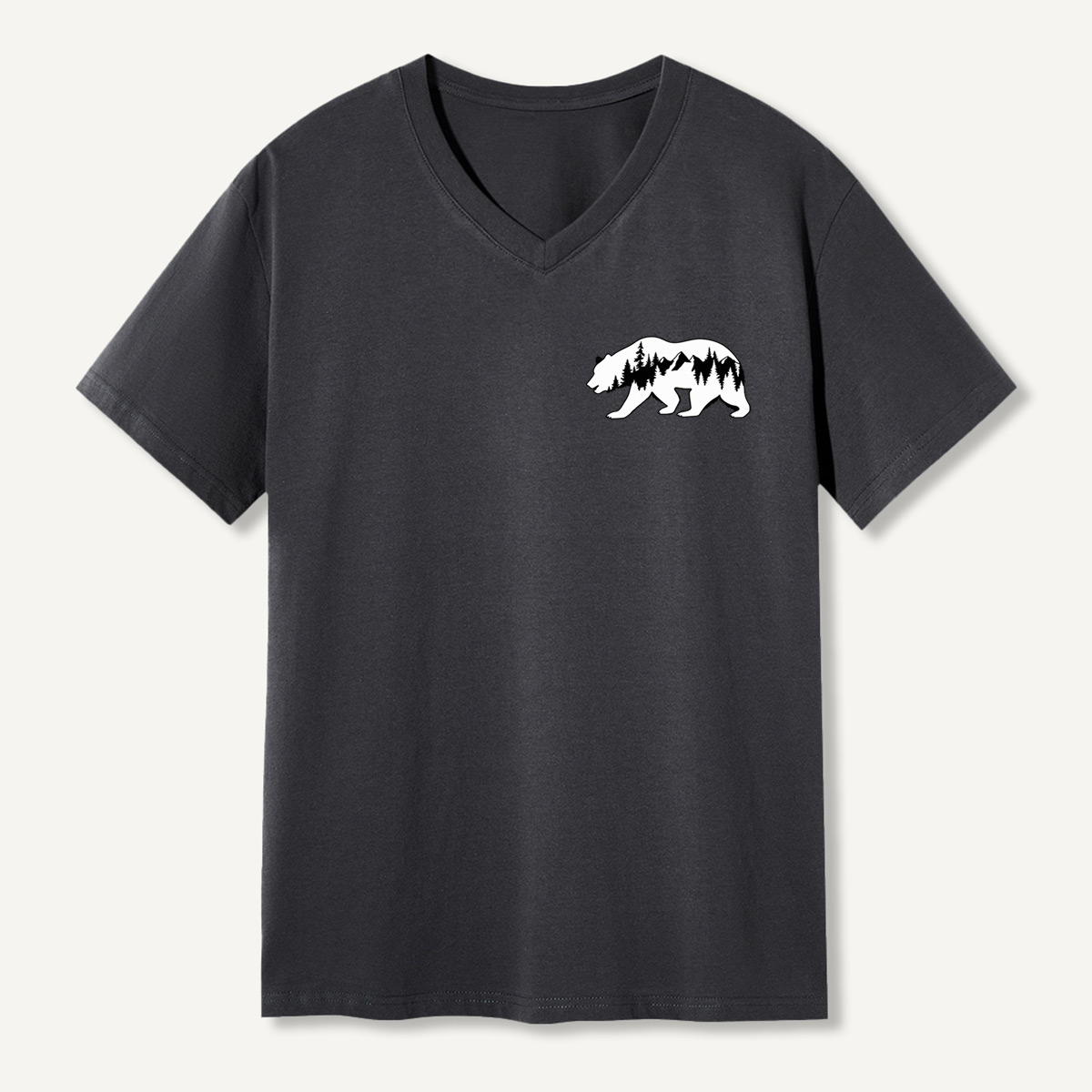 Minimal Forest Bear Silhouette V-neck T-Shirt