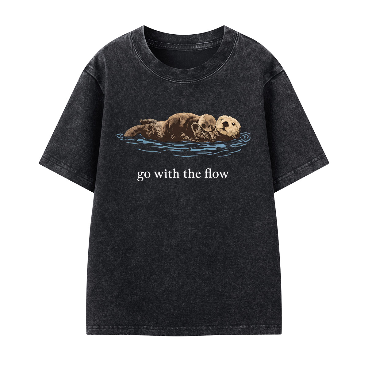 Go With The Flow Sea Otter Wildlife Nature Kids Washed T-Shirt