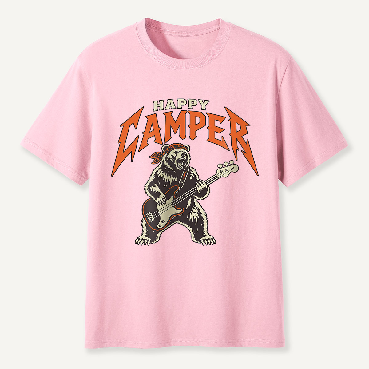Happy Camper Rock Bear Bass Guitar T-Shirt