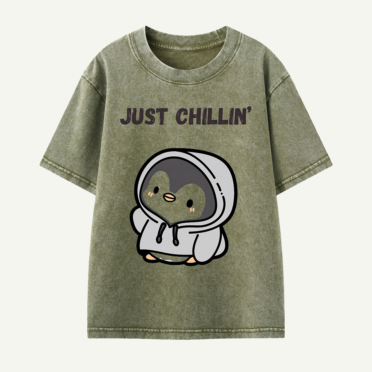 Just Chillin’ Hoodie Penguin Kids Washed T-Shirt