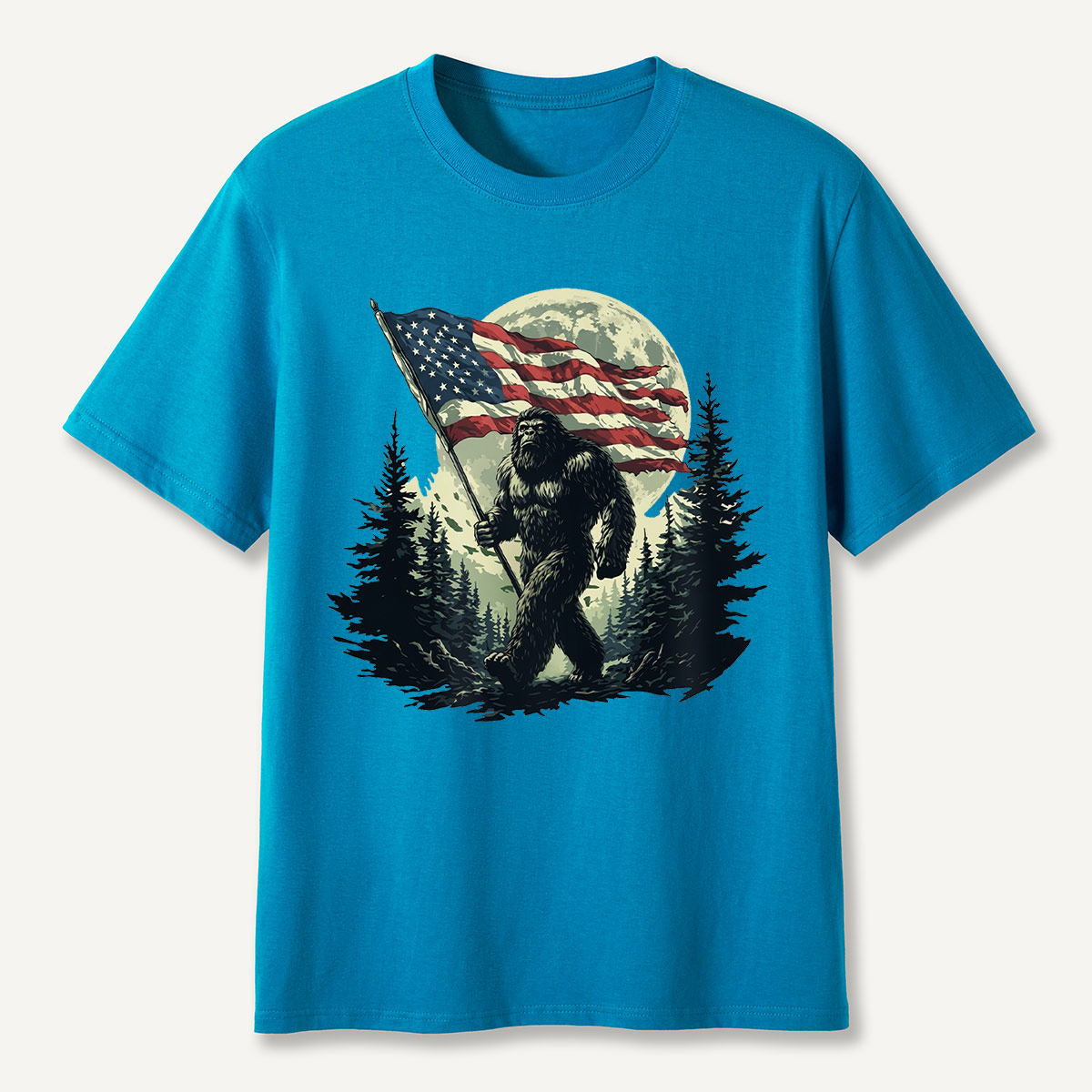 Forest Moon Cryptid with American Flag T-Shirt