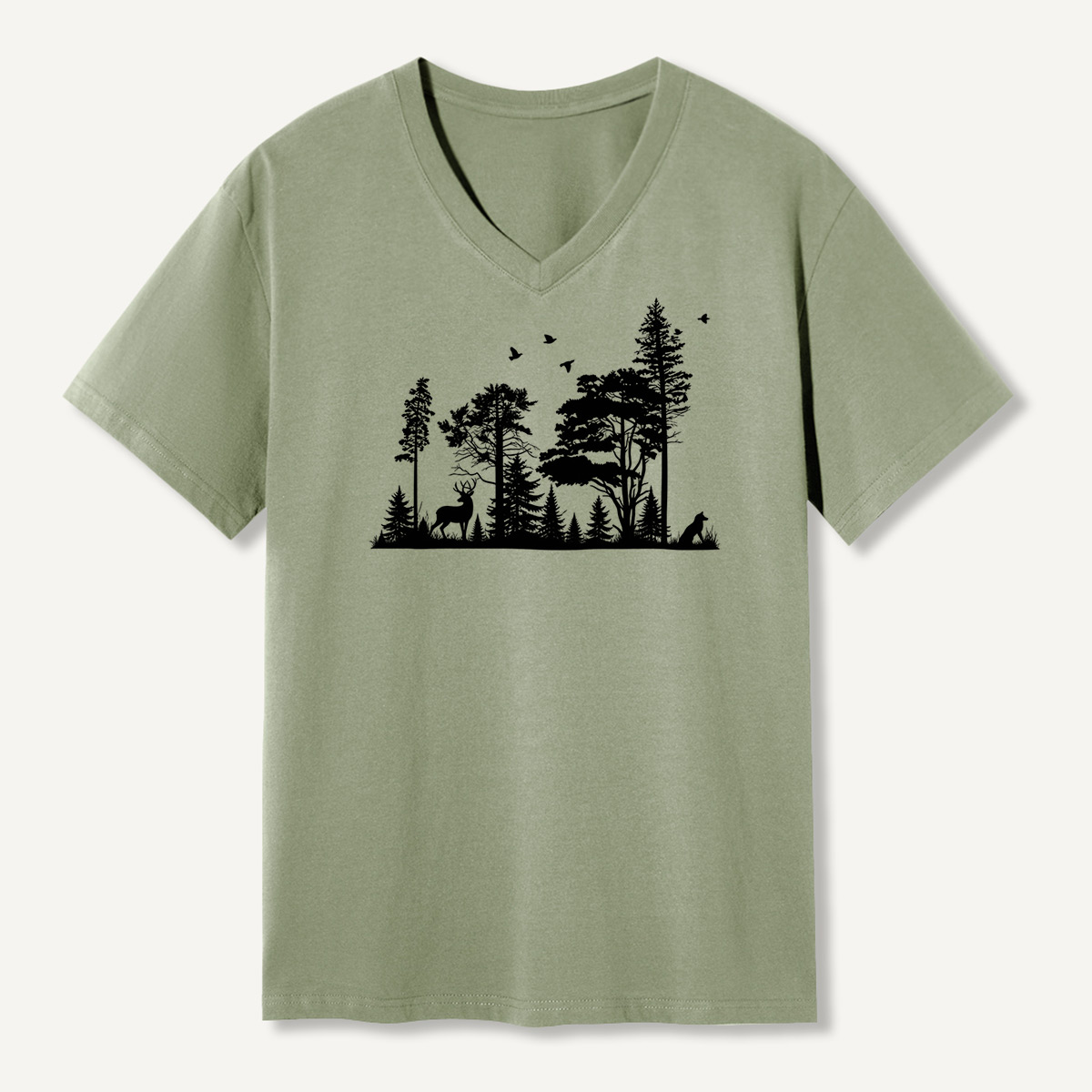 Vintage Rabbit Deer And Bird Sketch Set V-neck T-Shirt