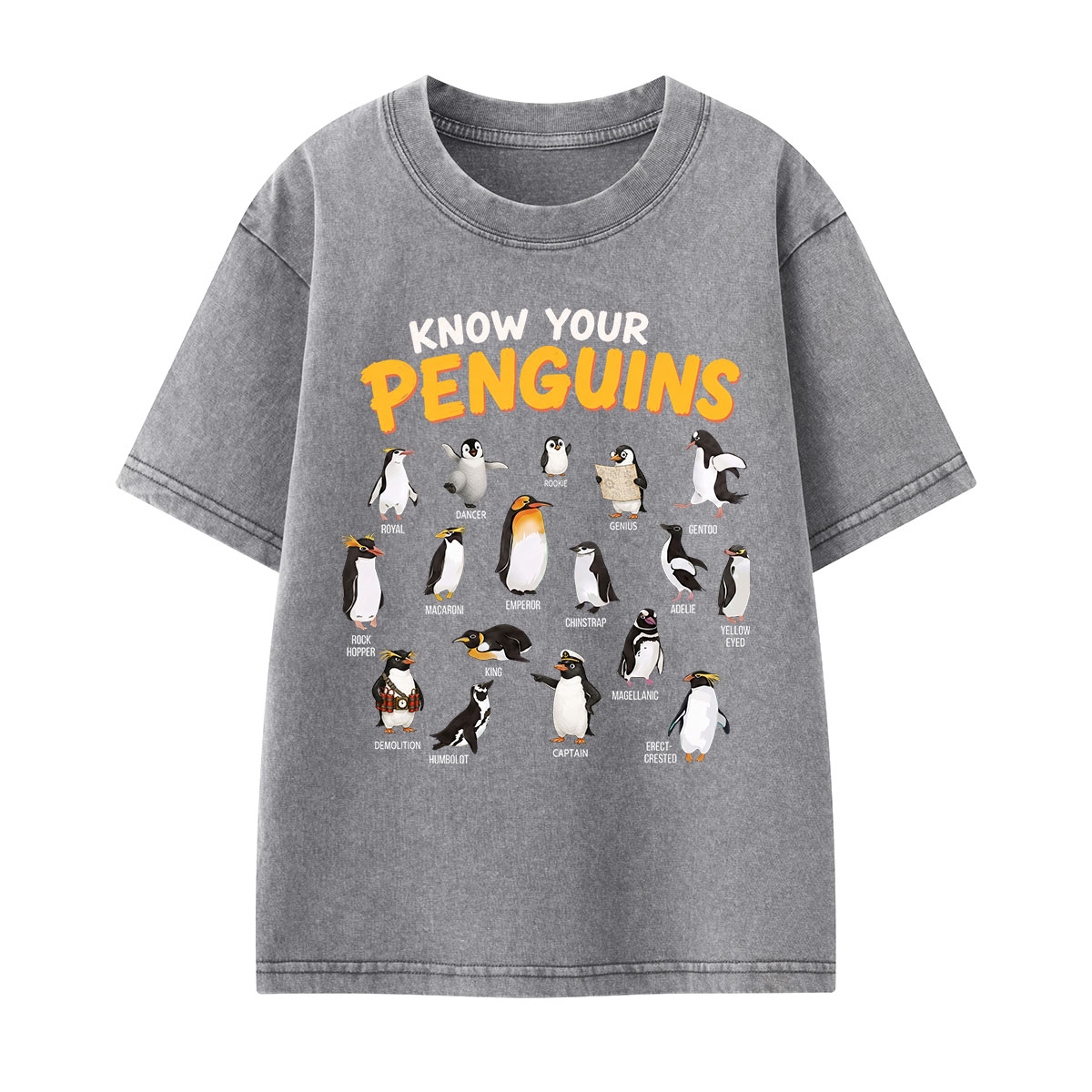 Know Your Penguins Penguin Species Kids Washed T-Shirt