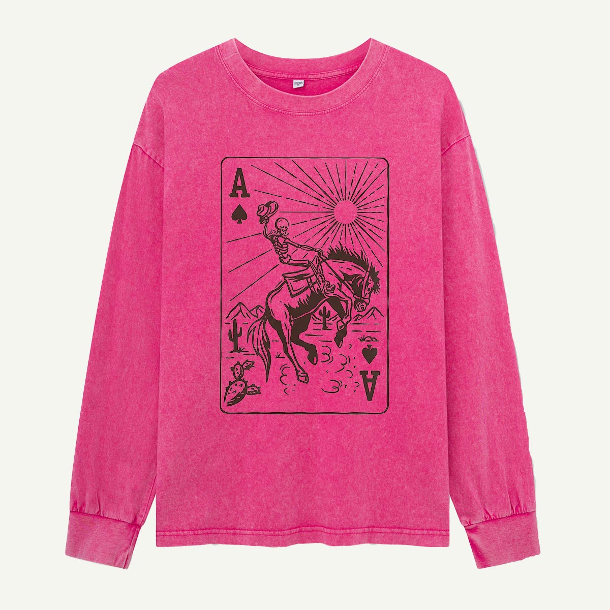 Ace of Spades Skeleton Cowboy Washed Long Sleeves