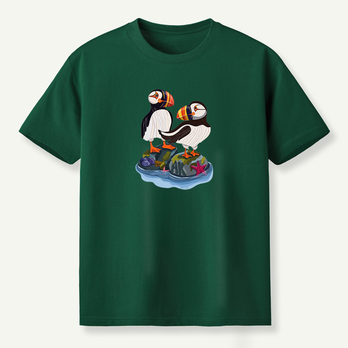 Alaska Puffin Pair Rocky Coast Marine Wildlife T-Shirt