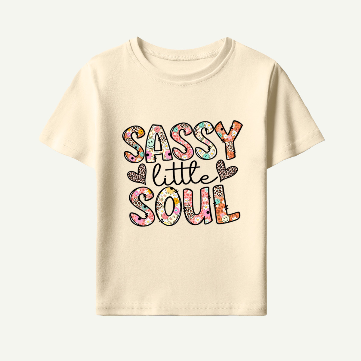 Sassy Little Soul Floral Leopard Typography Kids T-Shirt