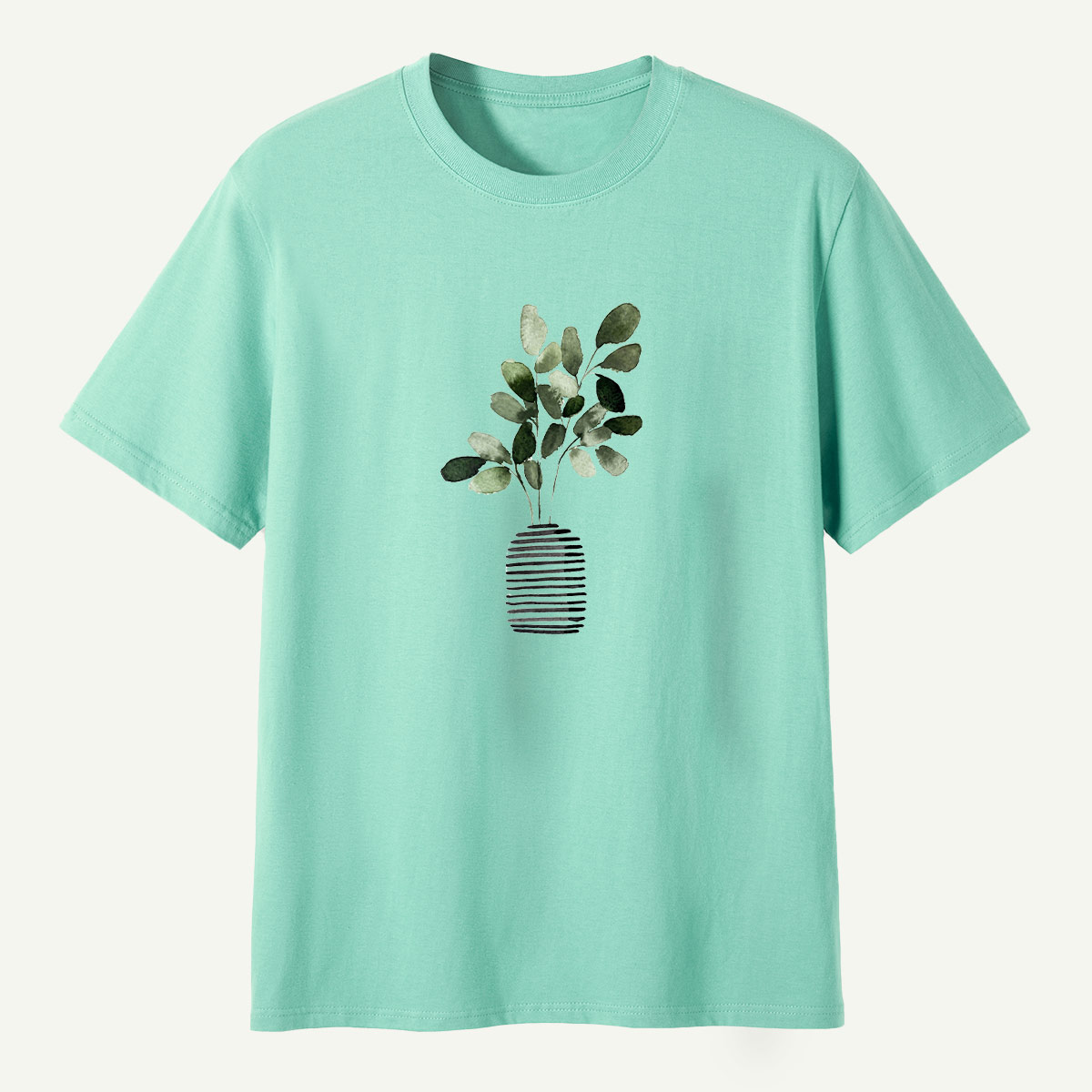Botanical Leaves In Striped Vase T-Shirt