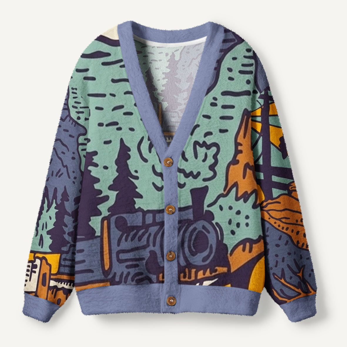 All Aboard Through the Pines Ugly Cardigan Sweaters