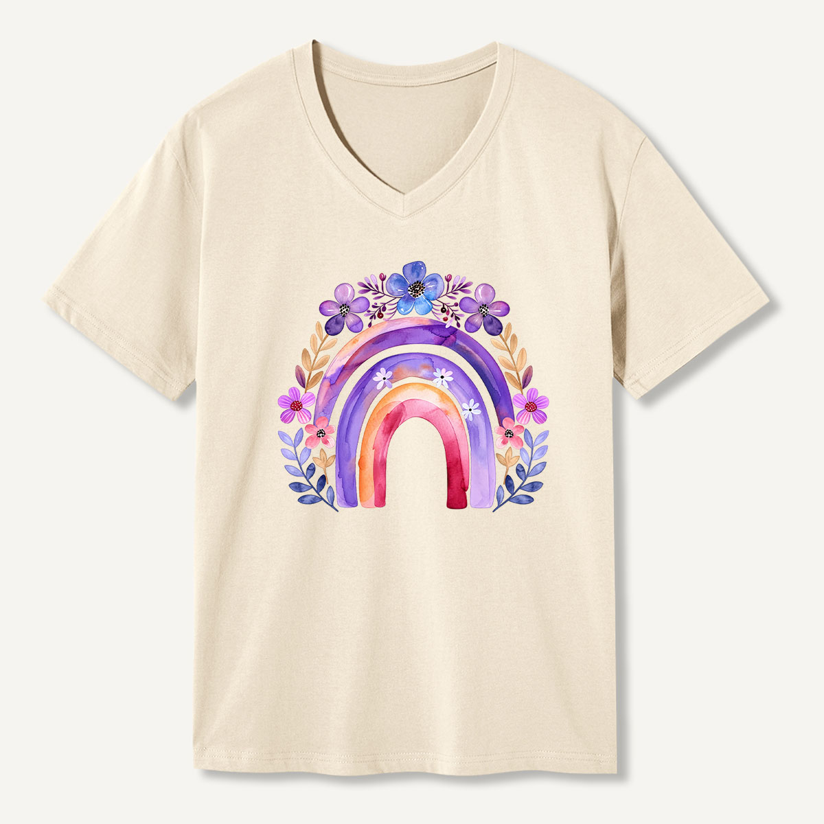 Floral Rainbow Watercolor Illustration V-neck T-Shirt