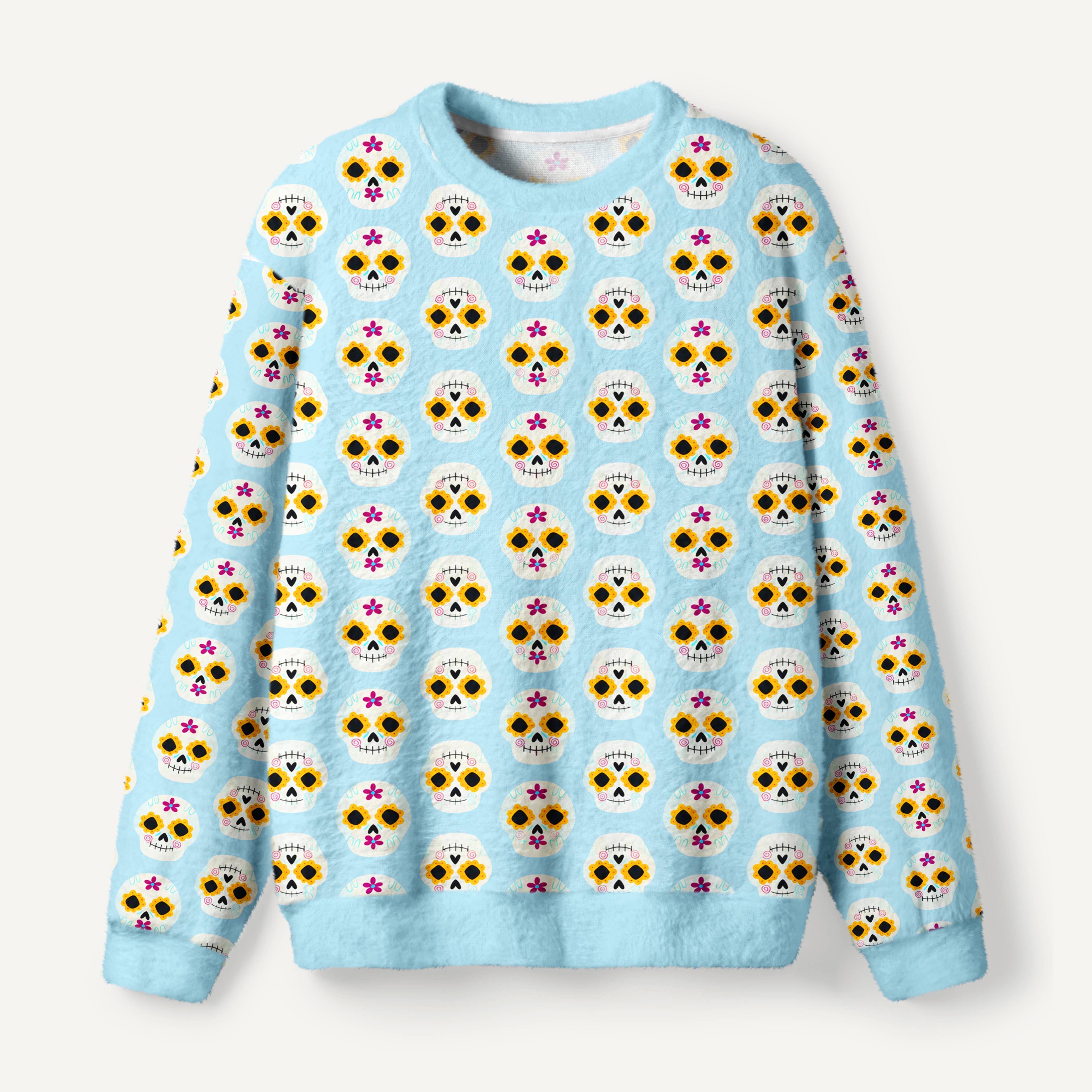 Colorful Day Of The Dead Sugar Skulls Ugly Fuzzy Fleece Sweatshirt