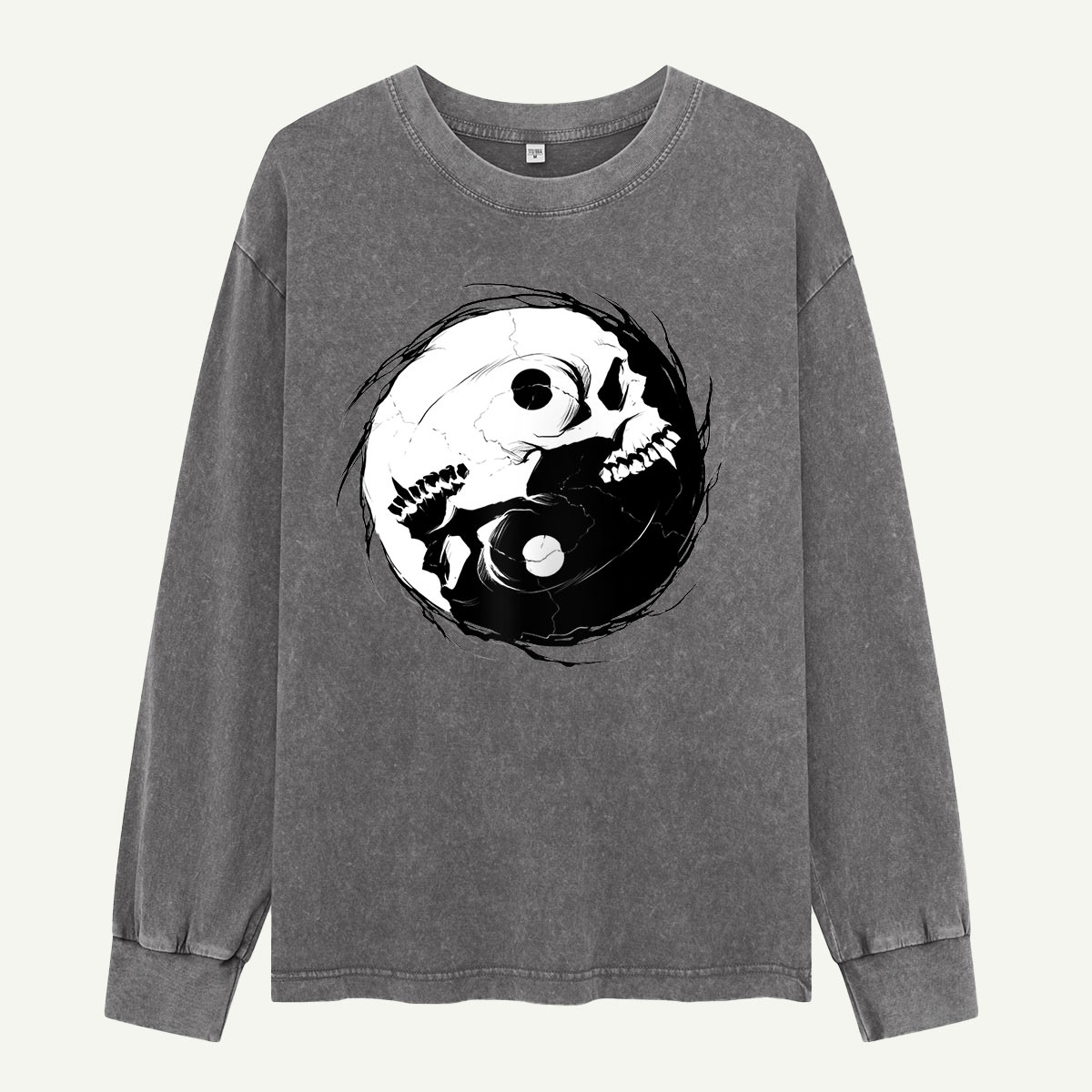 Two Skulls One Yin Yang Washed Long Sleeves