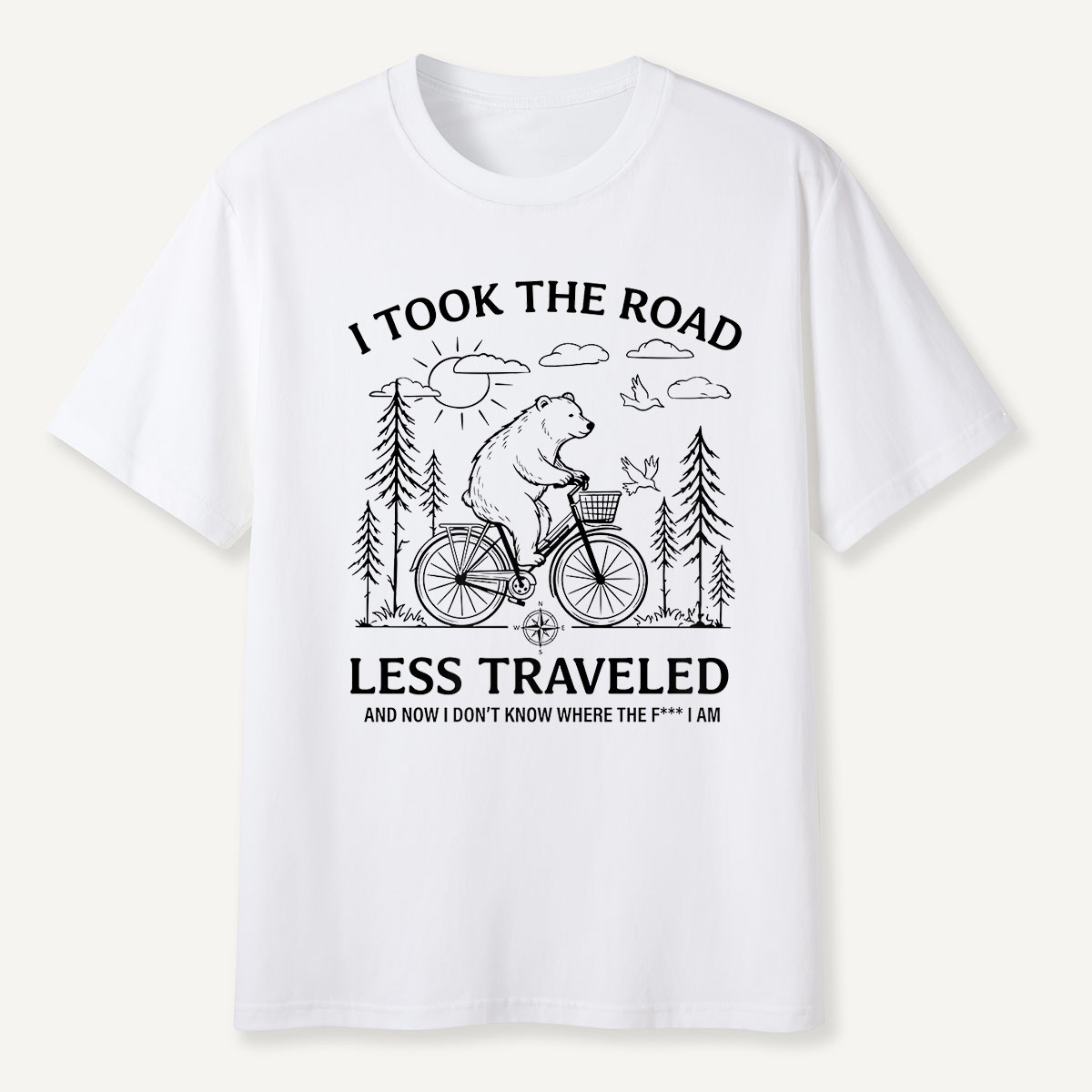 Bear Road Less Traveled Cycling Humor T-Shirt