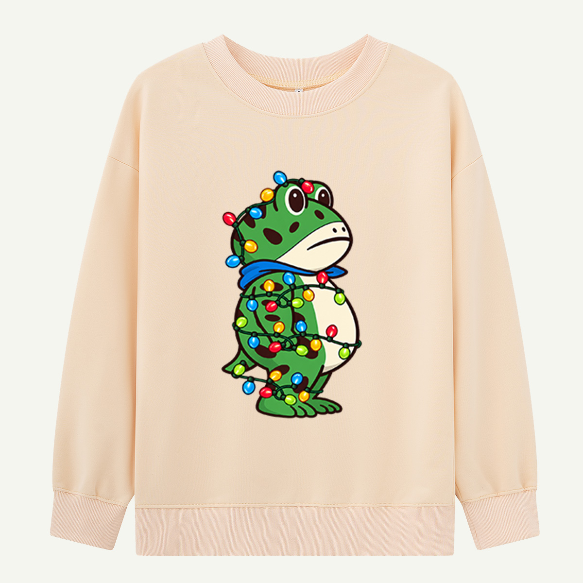 Cute Green Dinosaur Wrapped In Colorful Christmas Lights Sweatshirts